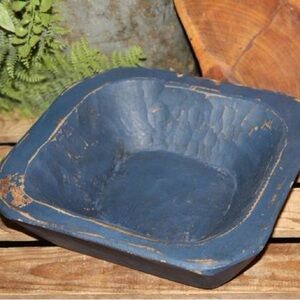 VTG Distressed Blue French Country Rustic Farmhouse Dough Bowl Dish